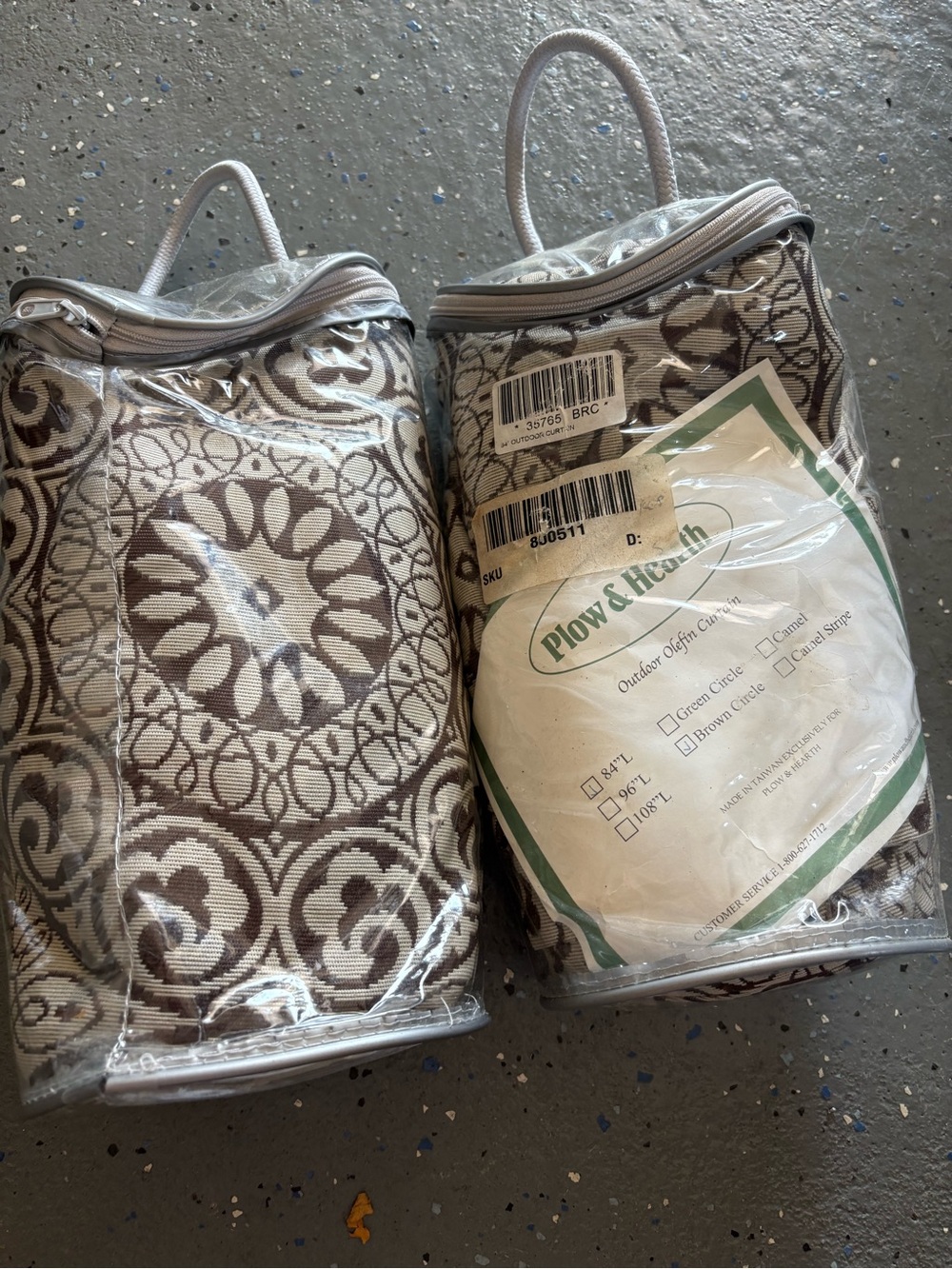 Plow & Hearth Brown Circle Outdoor Curtains x 2 - Brown & Cream